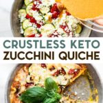Two photos of crustless keto zucchini quiche with a text overlay for pinterest.