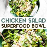 Two photos of No-Mayo Chicken Salad Bowls with a text overlay for pinterest.