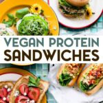 A photo of 3 Vegan Gluten-Free Protein Sandwiches with a text overlay for pinterest.