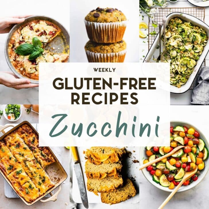 A grid of 6 photos of gluten-free zucchini recipes with a text overlay for pinterest.