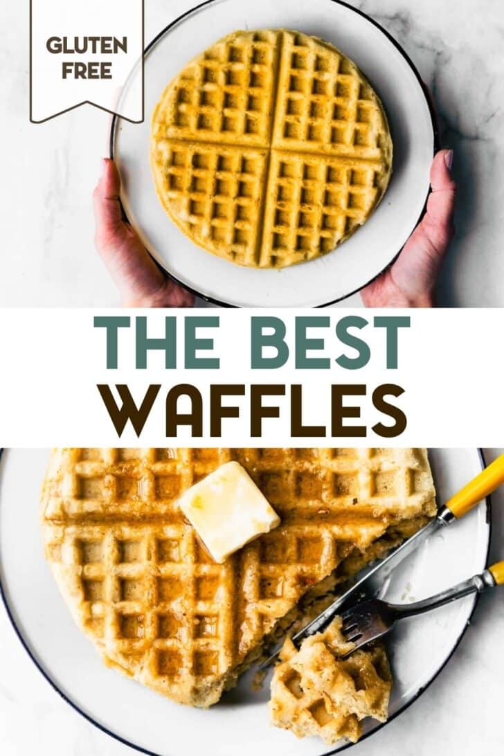 Two photos of The Best Gluten-Free Waffles with a text overlay for pinterest.