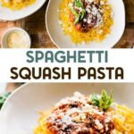 Two photos of Instant Pot Spaghetti Squash Pasta with a text overlay for pinterest.