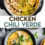 Two photos of chicken chili verde with a text overlay for pinterest.