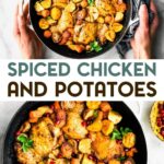 Two photos of Persian-Spiced Chicken and Potatoes with a text overlay for pinterest.