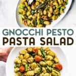Two photos of Gluten-Free Gnocchi Pesto Pasta Salad with a text overlay for pinterest.