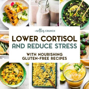 A photo of 8 Foods That Lower Cortisol & Reduce Stress with a text overlay.