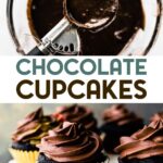 Two photos of Gluten-Free Vegan Chocolate Cupcakes with a text overlay for pinterest.