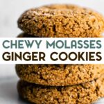 A close-up view of stacked gluten-free ginger molasses cookies with text overlay