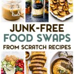 A grid of 6 gluten-free junk food swap recipe photos with a text overlay for pinterest.