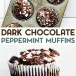 Two photos of Gluten-Free Peppermint Chocolate Muffins with a text overlay for pinterest.