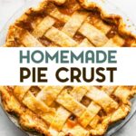 A photo of an apricot pie with a gluten-free pie crust with a text overlay for Pinterest.