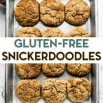 Two photos of gluten-free snickerdoodle cookies with a text overlay for pinterest.