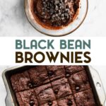 Two photos of Vegan Black Bean Brownies with a text overlay for pinterest.