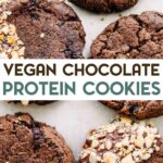 Chocolate Vegan Protein Cookies with a text overlay for pinterest.