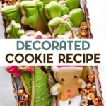 A photo of a gift tin filled with Gluten-Free Christmas Cut-Out Cookies with a text overlay for pinterest.