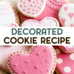 A photo of a plate of decorated pink heart Gluten-Free Cut-Out Cookies with a text overlay for pinterest.