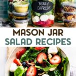 Two photos of Mason Jar Salad Recipes with a text overlay for pinterest.