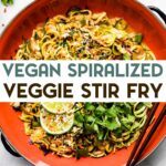 A photo of Spiralized Vegetable Stir Fry with a text overlay for pinterest.