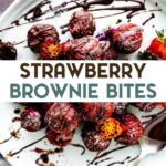 A plate of Gluten-Free Strawberry Brownie Bites with a text overlay for pinterest.