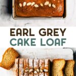 Two photos of gluten-free Earl Grey tea cake with a text overlay for pinterest.