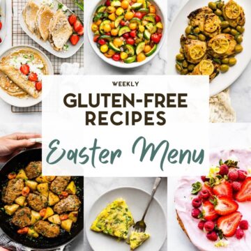 A gid of 6 food photos of Gluten-Free Easter Recipes with a text overlay.