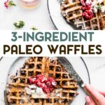 Two photos of paleo waffles with a text overlay for Pinterest.