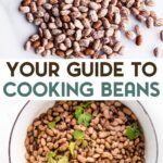 a photo of dried pinto beans and a photo of a pot of cooked pinto beans with a text overlay for pinterest.