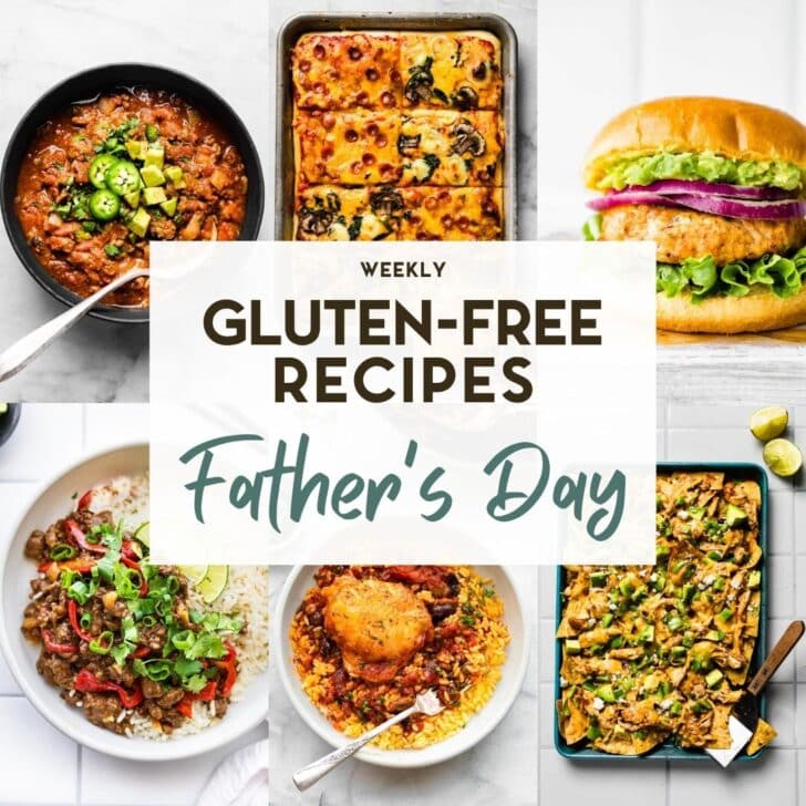 A grid of 6 food photos of gluten-free Father's Day recipes with a text overlay for Pinterest.