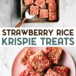 Two photos of gluten-free Strawberry Rice Krispie Treats with a text overlay for pinterest.