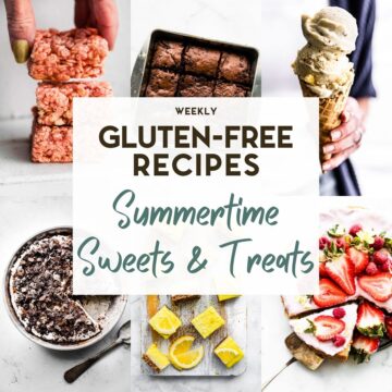 A grid of 6 food photos of gluten-free summer dessert recipes with a text overlay for Pinterest.