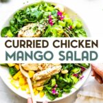 A Curried Chicken Salad with Mango Chutney with a text overlay for Pinterest.